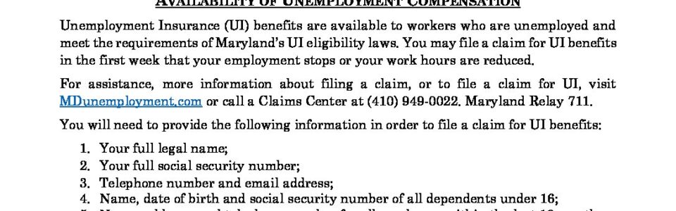 Notification of the Availability of Unemployment Insurance Compensation to Employees